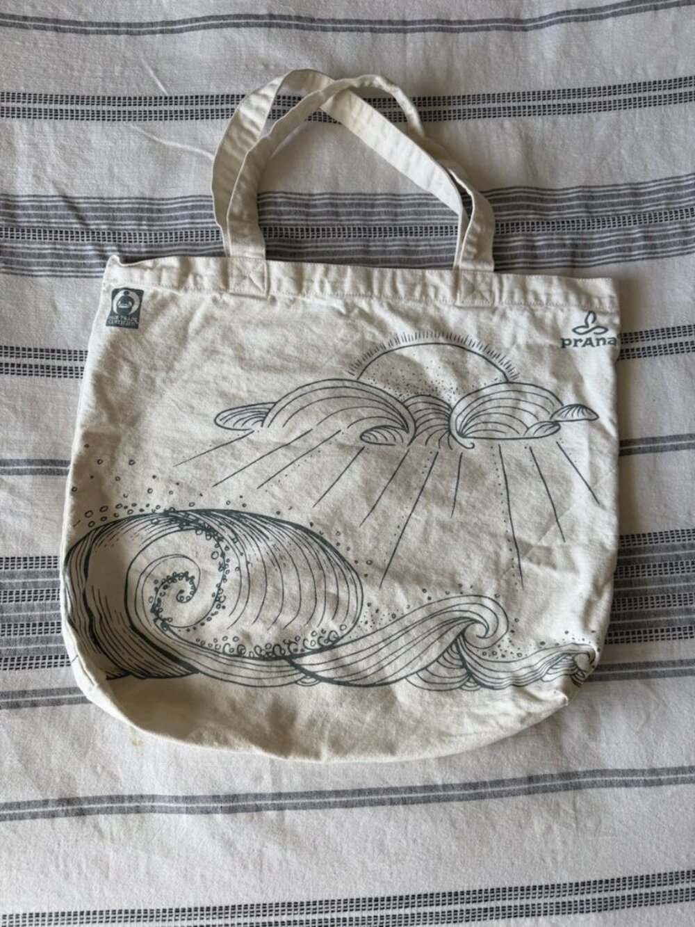 prAna Wave & Sun Print Canvas Tote Bag Natural Fair Trade Cotton